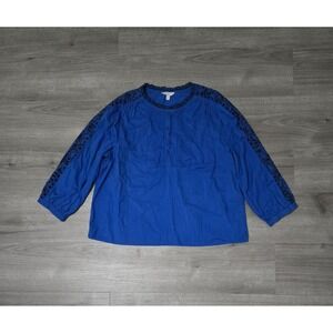 Lucky Brand Womens Boho Peasant Top XL Floral Lace Crochet Prairie Romantic